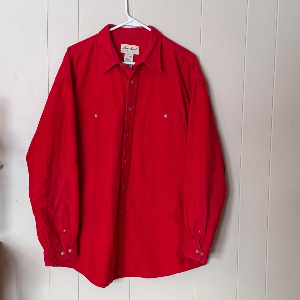 Eddie Bauer Men's XXL Red Cotton Flannel Long Sleeve Button‎ Down Shirt Vintage